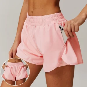 Women’s High Waist Running Shorts Liner Side Pockets Quick Dry 4 Way Stretch Athletic Workout Shorts Running Gym Tennis Yoga