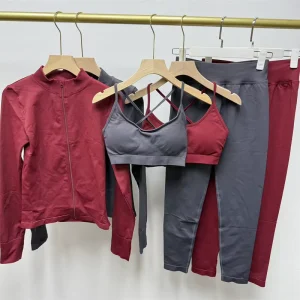 Women’s High Waist Seamless Leggings and Sport Bra Long Sleeve Yoga Jacket Activewear Mujer 3 Piece Gym Fitness Yoga Set Women