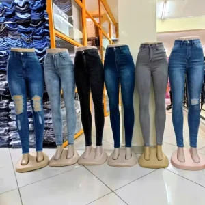 Women’s High Waist Skinny Jeans Breathable Floral Denim Pants with Distressed Details Cute Summer Style