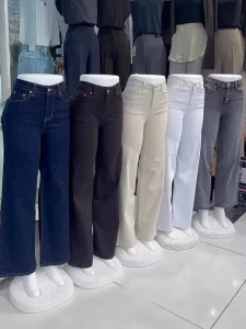 Women’s High Waist Skinny Jeans Breathable Floral Solid Color Casual Denim Pants Summer Daily Wear