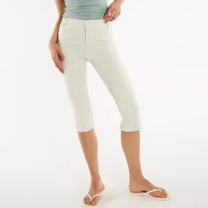 Women’s High Waist Slim Fit Flare Pants with Embroidered Flat Front Breathable Casual Capris for Summer Season