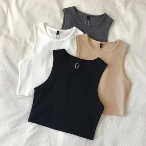 Women’s High Waist Slim Inside T shirt Women’s Elastic Short Sleeveless Bottom Shirt Girl Support Custom Cropped Tank Top