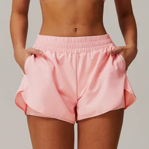 Women’s High Waist Solid Naked Feel Quick Dry Yoga Shorts with Pockets 2 in 1 Butt Lifting for Running Gym Fitness