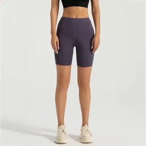 Women’s High Waist Sports Shorts Elastic Waist Fitness Leggings Peach Hip Lifting Feature Solid Pattern Outer Wear Yoga Shorts