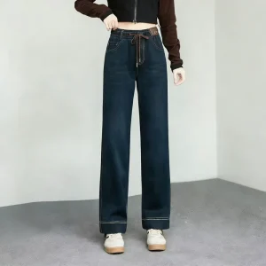 Women’s High Waist Straight Casual Denim Jeans with Spandex/Cotton
