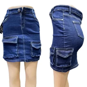 Women’s High Waist Straight Casual Midi Denim Cargo Skirt Spring Wrinkle Free Quick Dry
