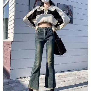 Women’s High Waist Straight Embroidered Breathable Floral Solid Color Casual Denim Jeans for Summer Daily Wear