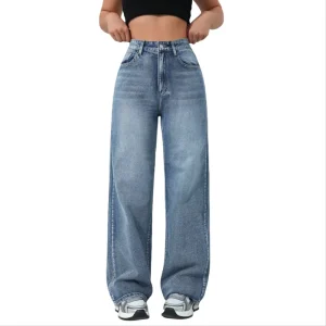 Women’s High Waist Straight-leg Jeans Breathable Casual Denim Pants Woven Winter Print Design XL Size