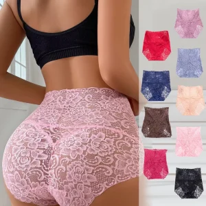 Women’s High Waist Tummy Control Knitted Seamless Briefs Large Size Cross Border Foreign Trade Summer Hollow Underwear