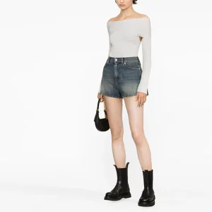 Women’s High Waist Vintage Denim Shorts Summer Streetwear Basic with Simple Antique Wash and Grinding Versatile Style