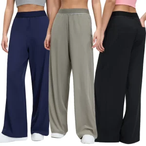 Women’s High Waist Wide Leg Breathable Summer Casual Pants Loose Slimming Drape Elastic Waist Running Sports Pants