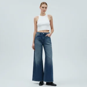 Women’s High Waist Wide Leg Jeans Vintage Blue Baggy Denim Pants Y2K Ripped Loose Fit Streetwear Custom