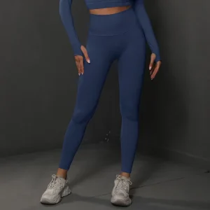 Women’s High Waist Yoga Pants Leggings Elastic Waist Closure Solid Pattern Fitness Gym Wear Clothes for Sport
