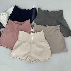 Women’s High-Waisted Ballet-Style Yoga Shorts Cotton Ruffled Edges Safety Tight-Fitting Pajama Pants for Women