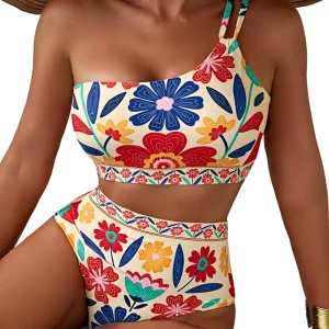 Women’s High Waisted Bikini With Skirt Whip Stitch 2 Piece Swimsuits Tummy Control Bathing Suit