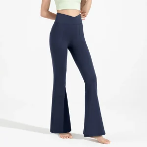 Women’s High Waisted Bootcut Wide Leg Yoga Pants Pockets Elastic Waist Solid Four Way Stretch Breathable Spandex Nylon Quick Dry