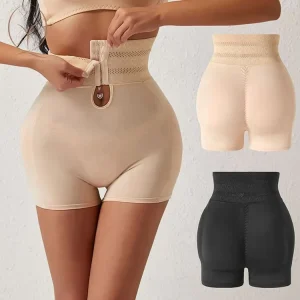 Women’s High-Waisted Buckled Short With Detachable Sponge Pad Seamless Hip Lifting Shapers Pants Butt Lifter Shapewear