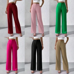 Women’s High Waisted Casual Pants Elegant Business Office Wide Leg Formal Pants Suit Pants