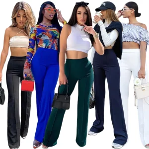 Women’s High Waisted Crepe-Knit Dress Pants Casual XL Harem Trousers with Hidden Back Zipper for Summer