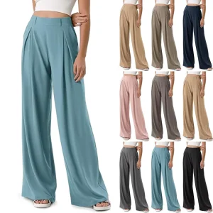 Women’s High Waisted Flared Casual Pants Wide Leg Fitness Trousers