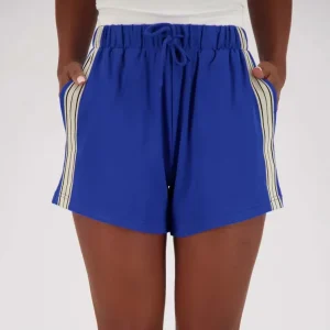 Women’s High Waisted Shorts White Stripe 100% Cotton Drawstring Waistband Casual Bermuda Embroidered Technique White Stripe Side