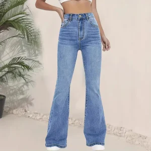 Women’s High Waisted Skinny Fit Boot Cut Denim Trousers Streetwear Style Full Length Spring Season