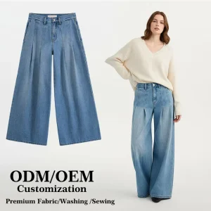 Women’s High Waisted Wide Leg Jeans Vintage Light Blue Baggy Denim Pants Streetwear Aesthetic Loose Fit Jeans Custom OEM