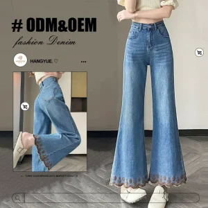 Women’s High Waisted Wide Leg Pants Wide Leg Pants Jeans High Waist Lady Washed Women Denim Jeans Breathable Denim Casual