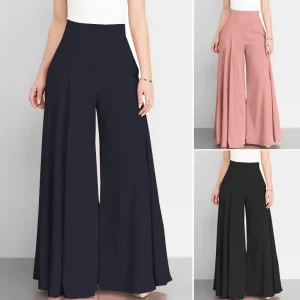 Women’s High Waisted Wide Leg Pants with Side Slit Flared Trousers for Office and Formal Wear Multiple Colors