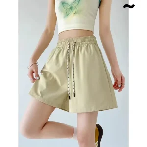Women’s High-waisted Baggy Slimming Wide-leg Pants Solid Color Casual Shorts