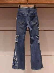 Women’s High-waisted Casual Cargo A-line Denim Pants Stretchy Oversized Spring Quick-drying Regular Fit Lace-up Pockets