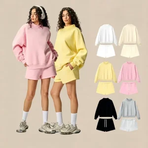 Women’s Hip Hop Autumn Hot Girl Button Up Collar American Fleece Sweater Shorts Pants Set Customization OEM ODM Manufacture