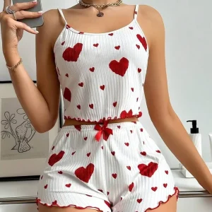 Women’s Home Clothing Love Printed Camisole Shorts Casual Wear Pajamas