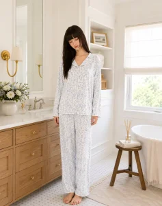 Women’s Home Wear Pyjamas Set Skin-friendly Modal Leisure Knit Long Sleeve Sleepwear 2 Piece Long Pants Loungewear