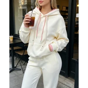 Women’s Hooded Sweatshirt Casual Autumn and Winter Thick Fashion Loose Clothing Contrasting Color Streetwear