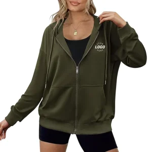 Women’s Hoodies Casual Full Zipper Sweatshirt Fashion Sports Loose Thin Section Long Sleeve Hooded Jacket Custom Logo Acid Wash