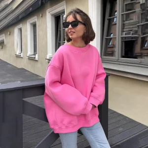 Women’s Hoodies Sweatshirts Autumn New Street Style Oversize Fleece Pullover Sweater Solid Loose Oversized Hoodie