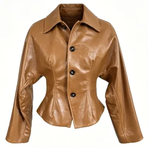 Women’s Hourglass Leather Jacket Waist Defining Slim Fit Peplum Coat Premium Sheepskin Leather Single Breasted