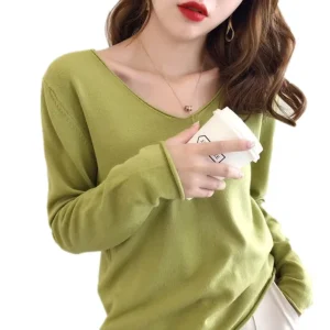 Women’s Inner Base V neck Knitwear Loose All match Knitted Sweater Bottoming Long Sleeve Pullover Soft Sweater
