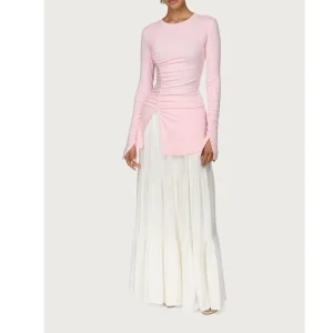 Women’s Islam Modest Blouse with Asymmetric Side Slit, Ruched Sleeves, O-Neck, A-Line Knit, High Quality Summer