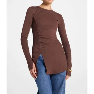 Women’s Islam top Modest Blouse Asymmetric Side Slit Elegant Ruched Sleeves O-neck A-line Knit High Quality Summer