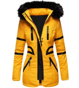 Women’s Jacket with Black Fur Fashion Windbreaker Jacket Slim Lady Outerwear From China Factory Yellow Women’s Padded Jacket