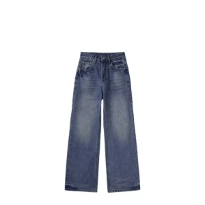 Women’s Jeans Mid Rise Straight Leg Full Length Washed Raw Hem Non Stretch Cotton Polyester Denim Casual Streetwear