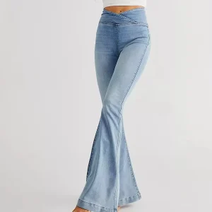 Women’s Jeans Waist Irregular Slimming Stretch Denim Flared Pants