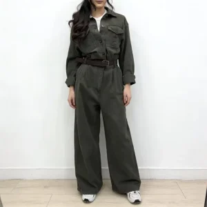Women’s Jumpsuit with High Waist Long Sleeve Solid Denim Breathable for Autumn Casual