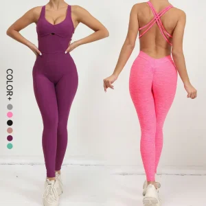 Women’s Jumpsuits One Piece Tank Tops Rompers Sleeveless Back Cross Yoga Exercise Jumpsuits