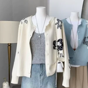 Women’s Knit Cardigan 100% Polyester Fabric Versatile Daily Outerwear Custom & Sample Customization Available