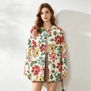 Women’s Knit Cardigan All Season Versatile Button Front Oversized Vintage Boho Floral Print Soft Casual Daily Wear Cardigan