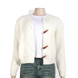 Women’s Knit High Neck Striped Cashmere Nylon Fashion Pullover Woman Cashmere Cardigans Woman White Sweater