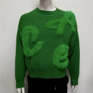 Women’s Knit Sweater Core-Spun Acrylic with Faux Mink Pattern Crew Neck Pullover